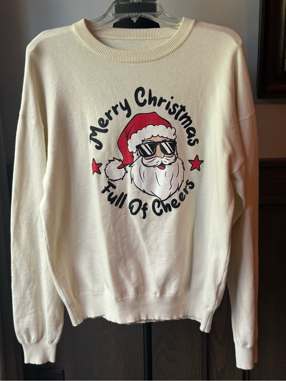 Cream Crewneck Sweatshirt with Festive Santa Graphic medium